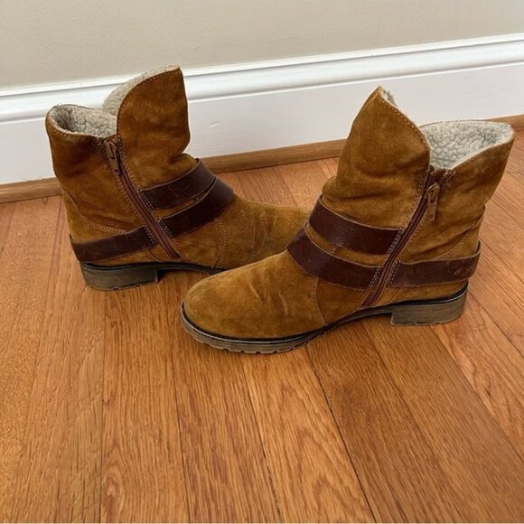 Naturalizer Talley Suede Leather Tan Brown Ankle Buckle Strap Boots Size 8 - Picture 6 of 8